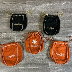 Crown Royal Bag Lot 5 Drawstring Whiskey Bags Orange Black Snowflake